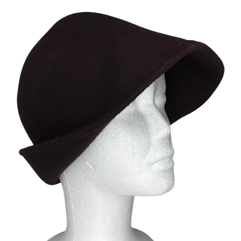 1970s–1980s New York Hat Co Brown Wool Felt Asymmetrical Cloche Hat